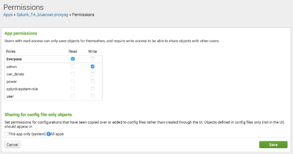 Splunk app permissions